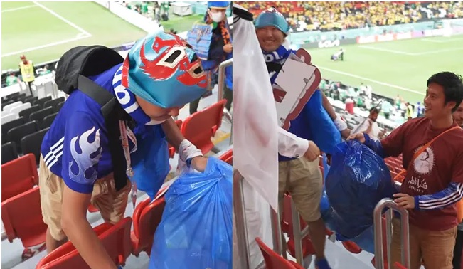 แฟนบอลญี่ปุ่น เก็บขยะหลังจบการแข่งขัน